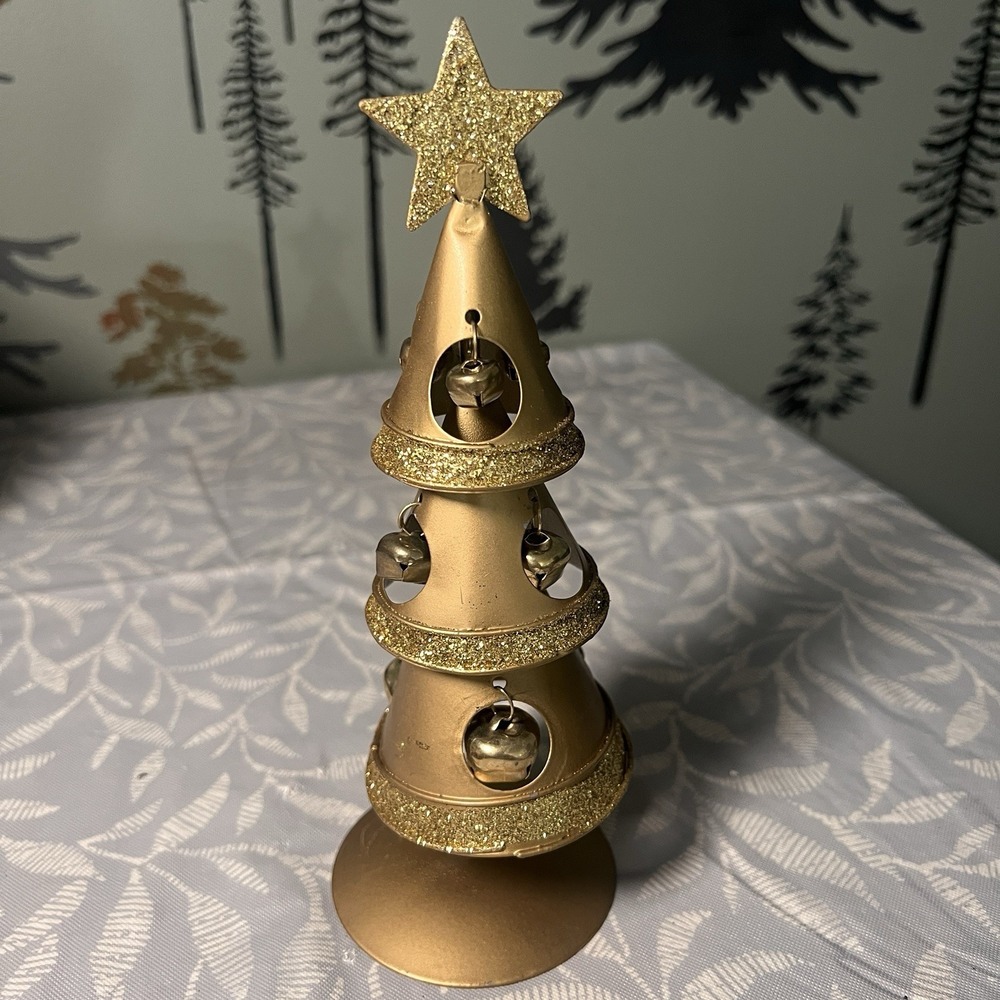 VINTAGE METAL GOLDEN GLITTER BELL‎ CHRISTMAS TREE STAR Figure Decor